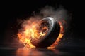 Burnout tire flames and smoke. Generative AI