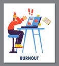 Burnout in work and profession card or banner design, flat vector illustration. Royalty Free Stock Photo