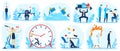 Burnout at work, severe stress constant employment, emotions are very busy, cartoon style vector illustration, isolated