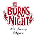 Burns night supper card with thistle on tartan background. Menu with lettering for restaurant, party... Royalty Free Stock Photo