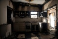 Burnt apartment house interior. Consequences of fire