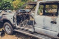 Burnt car by accident in vehicle junk