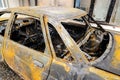 Burnt car after fire accident