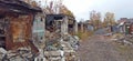 Burnt cars in destroyed garages during war in Ukraine. Russian-Ukrainian War