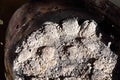 Burnt charcoal, charcoal ash in an extinct grill