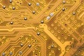 Burnt circuit board abstract background. spoiled motherboard close up. Intelligent technology