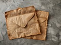 Burnt Edge Envelopes on Textured Grey Surface Royalty Free Stock Photo