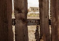 Burnt fence boards after a fire in a private house