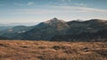 Burnt grass at mountain top aerial closeup. Nobody nature landscape. Environment protection Royalty Free Stock Photo