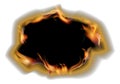 Burnt hole mockup. Realistic fire flame on white paper