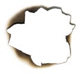 Burnt hole in a piece of paper Royalty Free Stock Photo