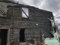 Burnt house outdoor. Fire Damage Royalty Free Stock Photo