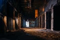 Burnt interior of industrial building or warehouse. Consequences of fire Royalty Free Stock Photo