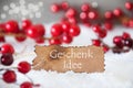 Burnt Label, Snow, Bokeh, Text Geschenk Idee Means Gift Idea