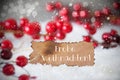 Burnt Label, Snow, Snowflakes, Frohe Weihnachten Means Merry Christmas Royalty Free Stock Photo