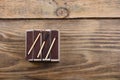 A burnt match and two whole matches on matchboxes Royalty Free Stock Photo