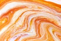 Burnt orange liquid and white foam mixing raster background. Colorful fluid splashes realistic illustration. Golden oil Royalty Free Stock Photo