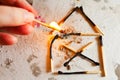 Burnt out family house after fire made of used matches - safety Royalty Free Stock Photo