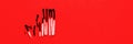 Burnt out matches on red color background. Panorama Royalty Free Stock Photo
