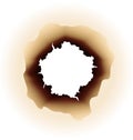 Burnt paper hole, page edges and corner. 3d vector with realistic fire flame, ashe and brown burns. Destroyed paper or Royalty Free Stock Photo