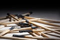 Burnt piles of matches close up Royalty Free Stock Photo