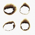 Burnt scorched paper hole illustration on transparent background