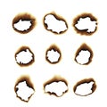 Burnt scorched paper hole illustration on white background