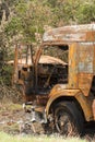 Burnt truck on the side of the road