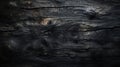 Burnt wood texture background, charred black timber. Abstract vintage pattern of dark burned scorched tree close-up. Concept of