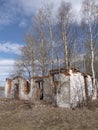 Burnt wooden country house with a brick pipe Royalty Free Stock Photo