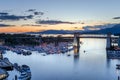 Burrard Bridge and Granville Island Harbour in Downtown Vancouver at Dusk Royalty Free Stock Photo