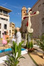 Burriana, Spain 06-05-2023: Editorial image of the exhibition of the floral elements in the form of crosses for the