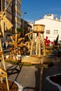 Burriana, Spain 06-05-2023: Editorial image of the exhibition of the floral elements in the form of crosses for the