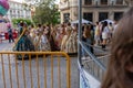 Burriana, Spain 10-10-2021: Portrait of falleras women, wearing the traditional costume of Fallas