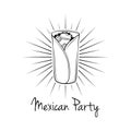 Burrito in beams. Mexican party. Mexican traditional food. Vector vintage. Royalty Free Stock Photo