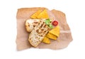 Burrito with chips on parchment Royalty Free Stock Photo