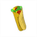 Burrito. Colored simple doodle. Vector hand drawn illustration, isolated on white