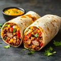 A burrito cut in half with a side of salsa Royalty Free Stock Photo