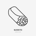 Burrito flat line icon. Vector thin sign of mexican food. traditional meal wrap in tortilla illustration