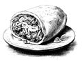 Burrito latin american food hand drawn engraving sketch Restaurant business concept Royalty Free Stock Photo