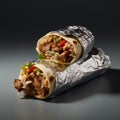 Photorealistic Foil-wrapped Burritos On Silver Background With Edgy Detailing