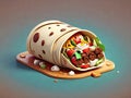 Burrito meat vegetables blue plate rustic table Royalty Free Stock Photo