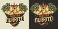 Burrito mexican food with meat and vegetable for logo or emblem. Traditional burritos latin fast food with tortilla