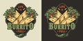 Burrito mexican food with meat and vegetable for logo or emblem. Traditional burritos latin fast food with tortilla