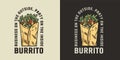 Burrito mexican food with meat and vegetable for logo or emblem. Traditional burritos latin fast food with tortilla