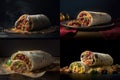Burrito Wrap, Traditional Mexican Burritos, Meat Vegetables Tortilla, Abstract Generative AI Illustration