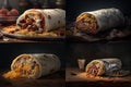 Burrito Wrap, Traditional Mexican Burritos, Meat Vegetables Tortilla, Abstract Generative AI Illustration