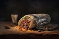 Burrito Wrap, Traditional Mexican Burritos, Meat Vegetables Tortilla, Abstract Generative AI Illustration