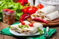 Burritos filled wiht minced meat, bean and vegetables. Royalty Free Stock Photo