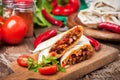 Burritos filled wiht minced meat, bean and vegetables. Royalty Free Stock Photo